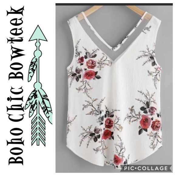 Tops - 🏆Floral Chiffon V Neck Tank